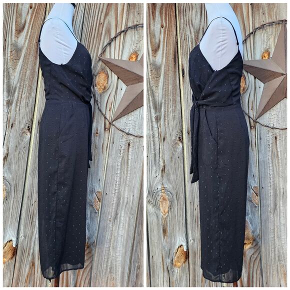 Black Sparkle Jumpsuit Everly Size S Small Sleeveless Wide Leg Crop Side Tie EUC - Picture 2 of 12